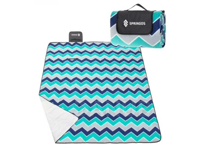 Piknik takaró 220x180 hullámok - kék-szürke