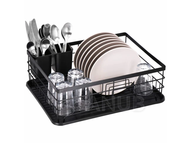 Edény- és evőeszköz csepegtető - fém – 31,5x 42x14,5 cm - fekete