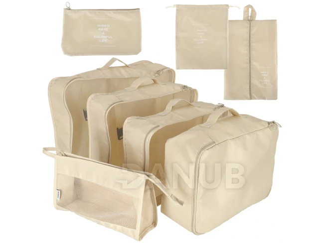 Utazási bőrönd szervező készlet - 7 db - bézs 