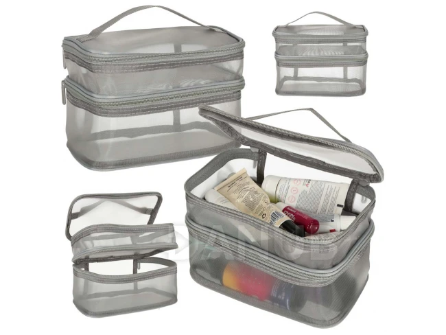 Utazási kozmetikai táska - emeletes - szürke