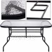 Kerti asztal 140x80x70cm - fém + üveg, fekete