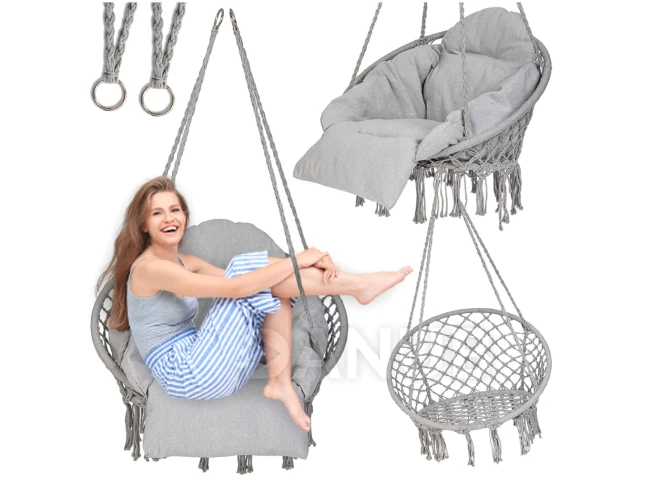 Függőfotel párnával 60x80x120 cm – szürke