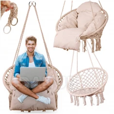 Felakasztható karosszék párnával 60x80x120 cm - ekrü 