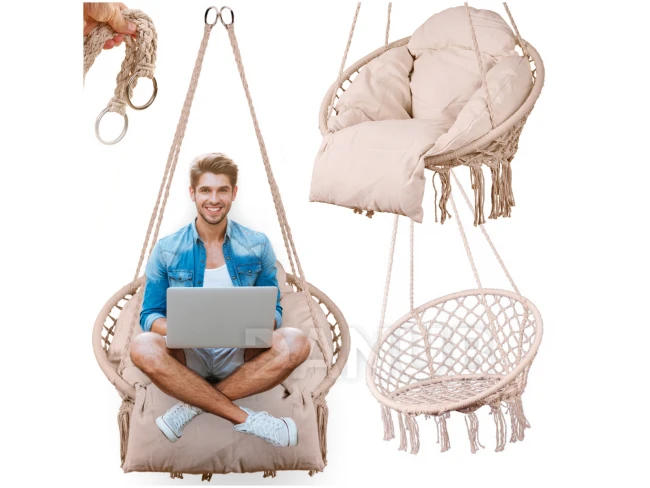 Felakasztható karosszék párnával 60x80x120 cm - ekrü 