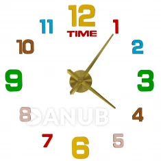 Felragasztható falióra, 12 számjegyű, 80-90 cm, aranyszínű óramutatókkal