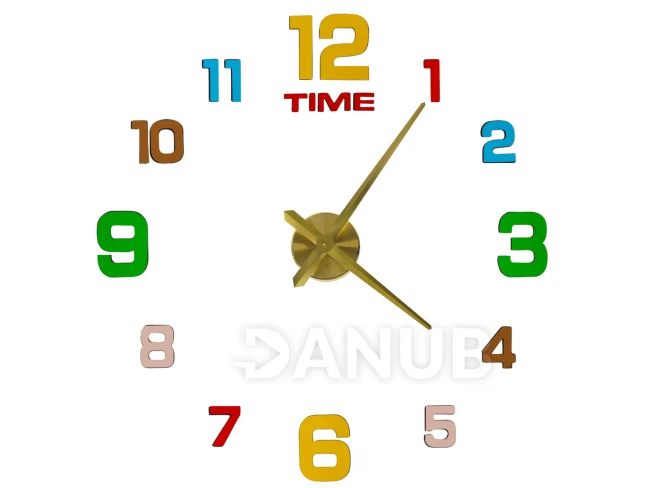 Felragasztható falióra, 12 számjegyű, 80-90 cm, aranyszínű óramutatókkal