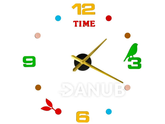 Felragasztható falióra színes számokkal 80-90cm - aranyszínű óramutatók