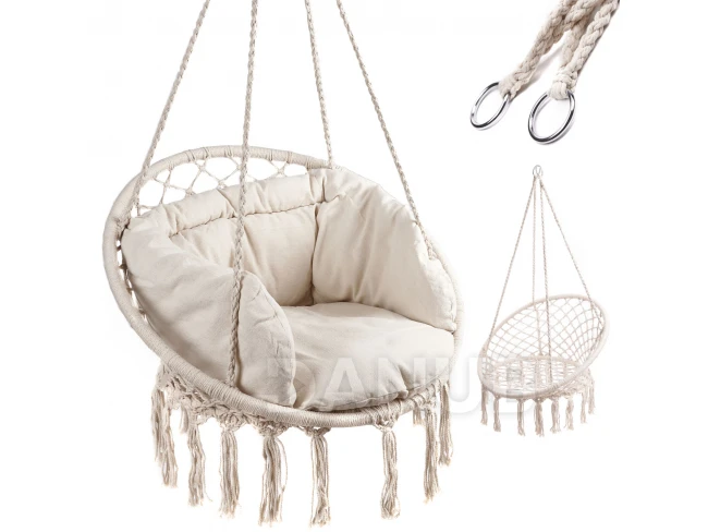 Hintaszék háttámlával - 80 cm + párna - ekrü 