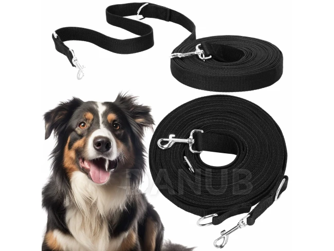 Kutyakiképző póráz - 10 m kötél 15 kg-ig - fekete
