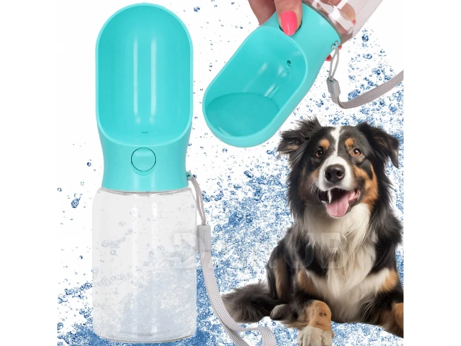 Vizes palack kutyáknak és macskáknak, itatóval és pórázzal - 340 ml