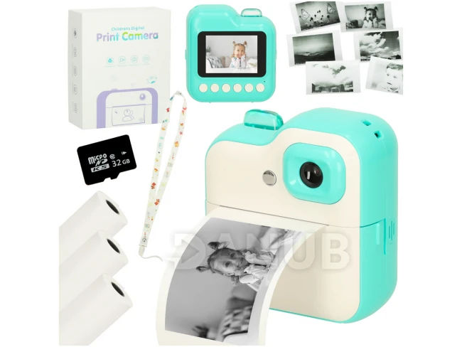 Gyerek instant fényképezőgép - 1GB - 24mpx - fehér-türkiz Gyerek instant fényképezőgép - 1GB - 24mpx - fehér-türkiz