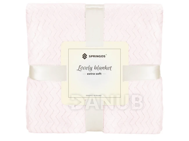 Kétoldalas plüss takaró 160x200cm - cikcakkos - púderrózsaszínű