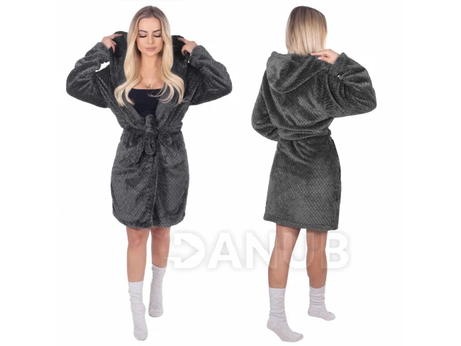 Női plüss WARM köntös kapucnival - L/XL - sötétszürke