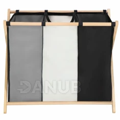 Szennyeskosár három rekesszel - kerek keret - 105 l, összecsukható - fekete/szürke/ekrü 