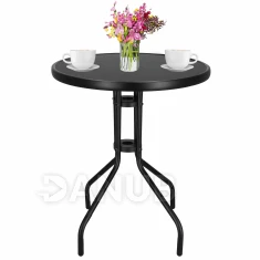 Kerti asztal kerek - 60 cm - edzett üveg - fekete