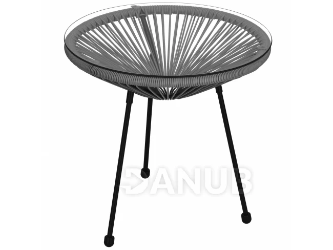 Kerti rattan asztal üveggel - 50 cm - fekete-szürke