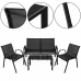Kerti bútor szett: kanapé, 2 szék és asztal üveglappal - fekete 