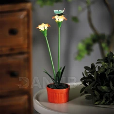 Színes napenergia virág - 8 x 8 x 32 cm - 10 meleg fehér LED - piros
