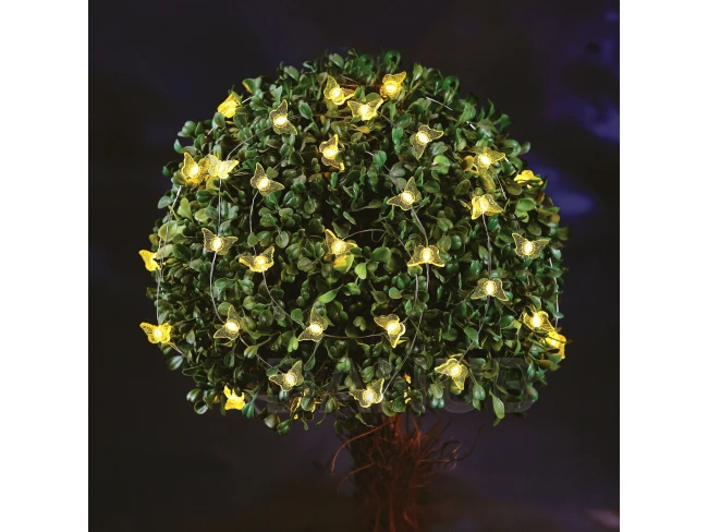 Szolár fényfüzér - pillangó - 2,4 m - 25 melegfehér LED