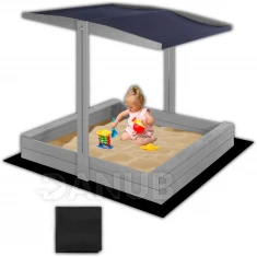 Fa homokozó tetővel és padokkal - 120x120 cm - zárható - szürke