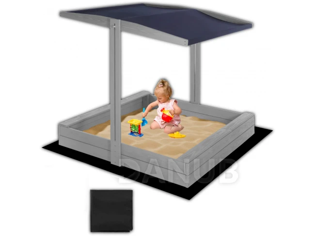 Fa homokozó tetővel és padokkal - 120x120 cm - zárható - szürke