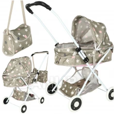 Mély játék babakocsi + táska - bézs-szürke csillagokkal