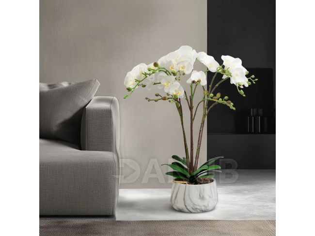 Műnövény dekoráció - orchidea - fehér - 58 cm