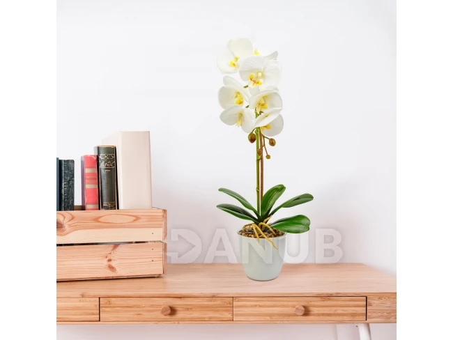 Műnövény dekoráció - orchidea - fehér - 48 cm