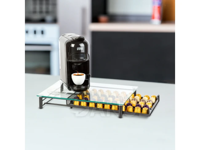 Fém kávékapszula tartó - 60 db Nespresso kapszulához - 410 x 260 x 60 mm - matt fekete