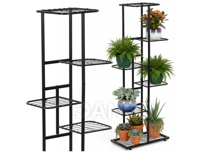 Fém növényállvány 6 polccal - 106 cm - fekete