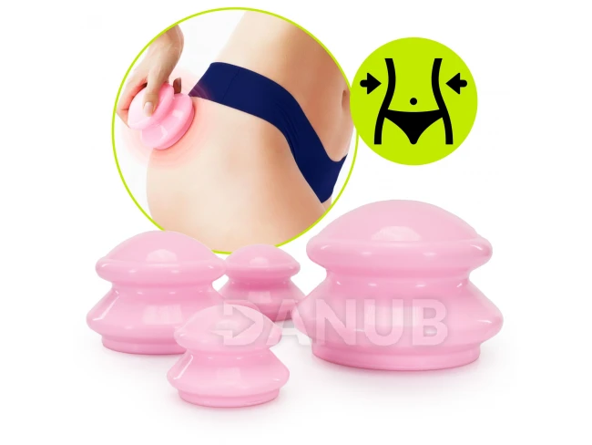 Kínai vákuum köpölyöző csészék, gumiból, masszázshoz, 4 darabos készlet, cellulitis ellen, rózsaszín Kínai vákuum köpölyöző csészék, gumiból, masszázshoz, 4 darabos készlet, cellulitis ellen, rózsaszín
