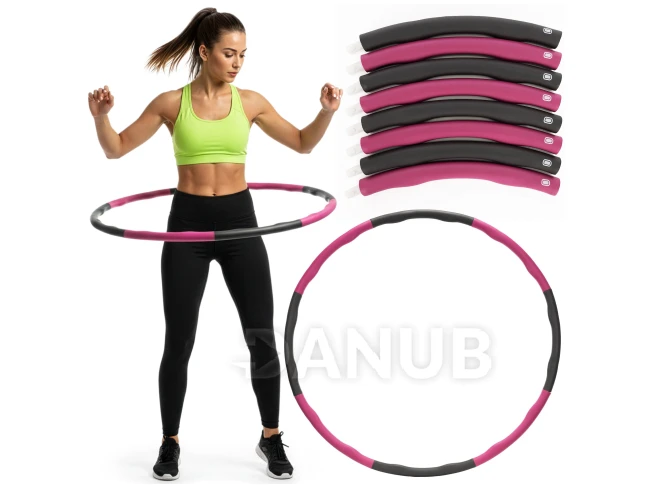 NBR habbal bélelt hula hoop, 88 cm átmérőjű, összecsukható, szürke‑rózsaszín