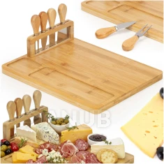 35x28 cm méretű tálaló tálca késsel és villával – bambusz