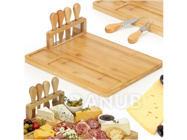 35x28 cm méretű tálaló tálca késsel és villával – bambusz