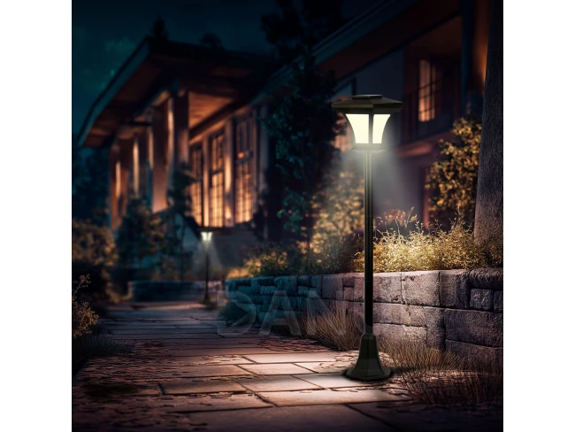 LED-es szolár lámpa - kandeláber - 120 cm - 10 LED - fekete - melegfehér