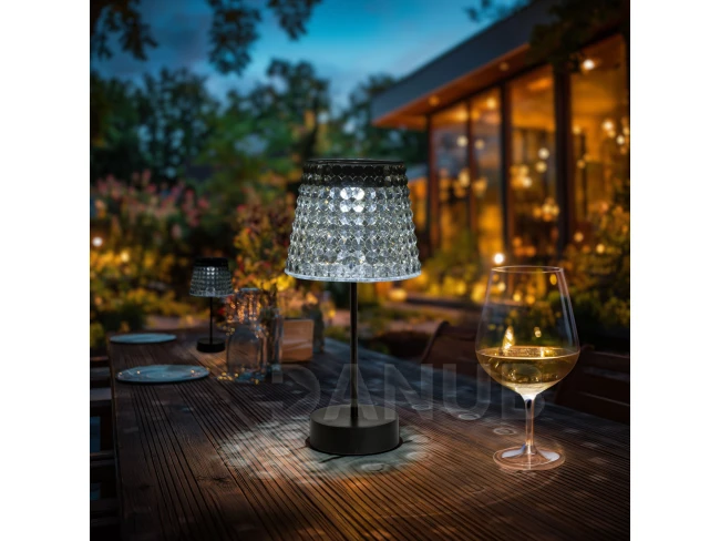 Szolár asztali lámpa - füst - hidegfehér LED - műanyag - 26 x 12 cm