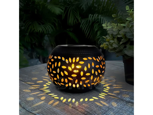 Szolár dekor lámpa - lángeffekttel - 12 sárga LED - 15 x 15 x 11 cm