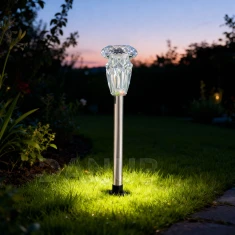 Leszúrható szolár lámpa - 1 x melegfehér - króm - 6 x 38,5 cm