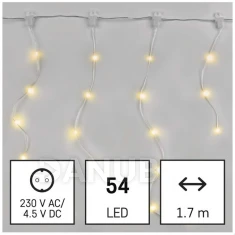 LED karácsonyi fényfüggöny - jégcsapok, 1,7 m, kültéri és beltéri, meleg fehér, programok