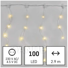 LED karácsonyi fényfüggöny - jégcsapok, 2,9 m, kültéri és beltéri, meleg fehér, programok