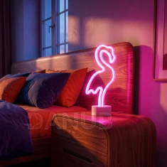 Neon LED lámpa - rózsaszín flamingó - 3 x AA + USB - 12 x 8,5 x 29,5 cm