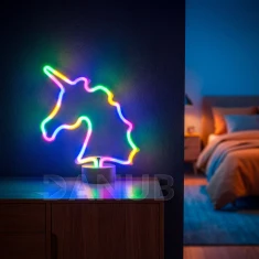 Neon LED lámpa - színes egyszarvú - 3 x AA + USB - 28,5 x 8,5 x 24,5 cm