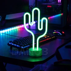 Neon LED lámpa - zöld kaktusz - 3 x AA + USB - 18,5 x 8,5 x 28 cm