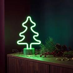 Neon LED lámpa - zöld karácsonyfa - 3 x AA + USB - 18,5 x 8,5 x 28 cm