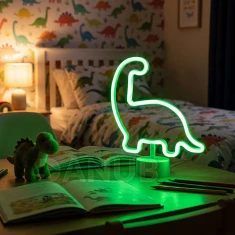 Neon LED lámpa - zöld dinoszaurusz - 3 x AA + USB - 25,9 x 8,5 x 24,3 cm