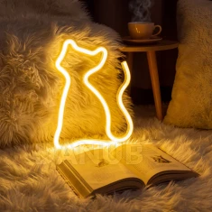 Neon LED lámpa - meleg fehér macska - 3 x AA + USB - 17 x 1,6 x 23,3 cm