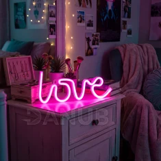Neon LED lámpa - rózsaszín „Love” - 3 x AA + USB - 34 x 1,6 x 12,5 cm
