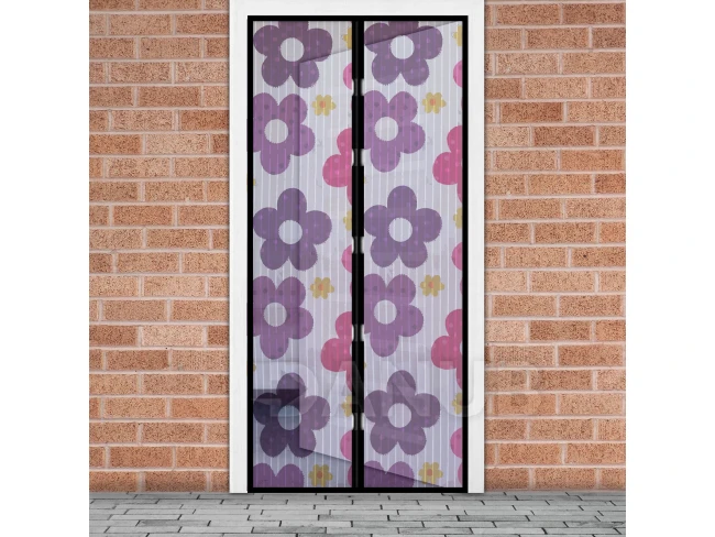 Szúnyogháló ajtóra - mágneses - 100 x 210 cm - színes virágok