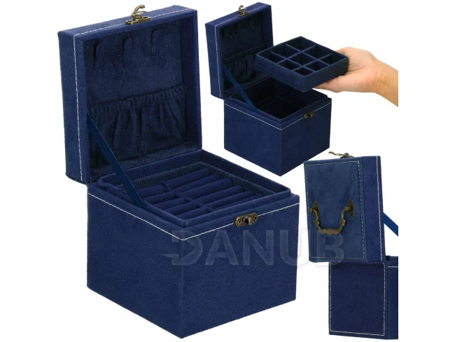 Háromemeletes ékszeres doboz – sötétkék