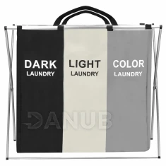 Összecsukható szennyeskosár hármas - 146 L fekete/bézs/szürke